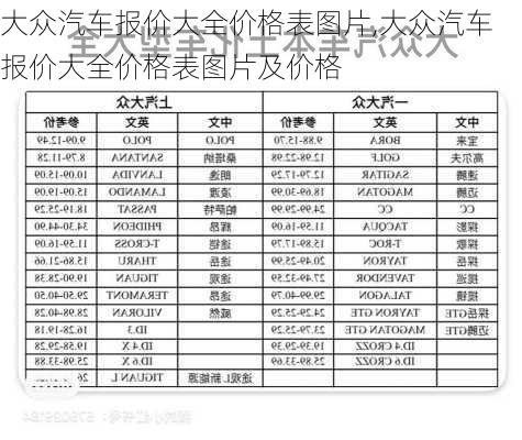 大众汽车报价大全价格表图片,大众汽车报价大全价格表图片及价格