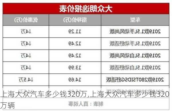 上海大众汽车多少钱320万,上海大众汽车多少钱320万辆