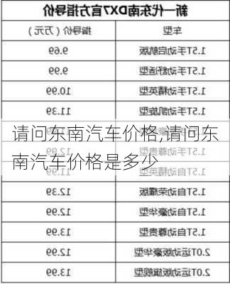 请问东南汽车价格,请问东南汽车价格是多少